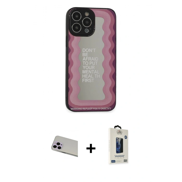 MARSİLYAN™- iPhone 13 Pro Max Kılıf Odak Klasik Serisi - Siyah Bilvis Hayalet Cam Ekran Koruyucu + Rainbow Kamera Lens Koruma Cam - MR