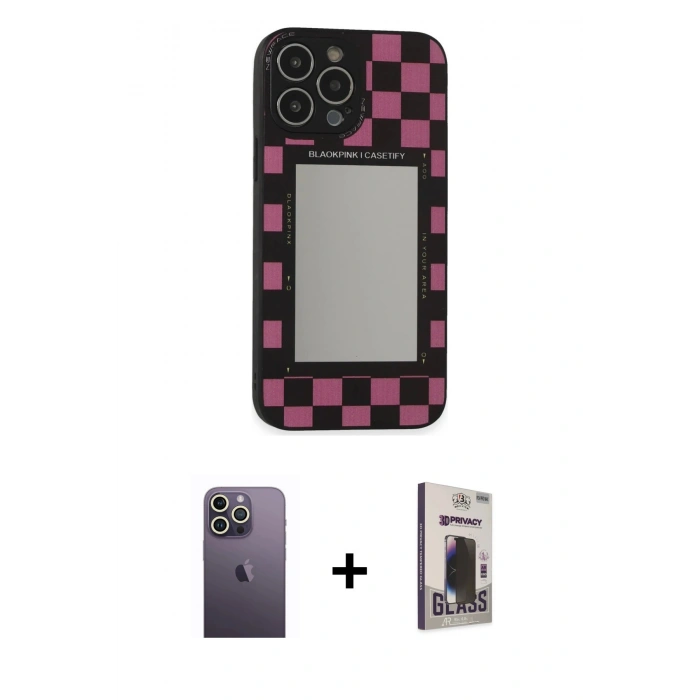 MARSİLYAN™- iPhone 13 Pro Max Kılıf Odak Klasik Serisi - Siyah Bilvis Hayalet Cam Ekran Koruyucu + Neon Fosforlu Kamera Lens - BZ