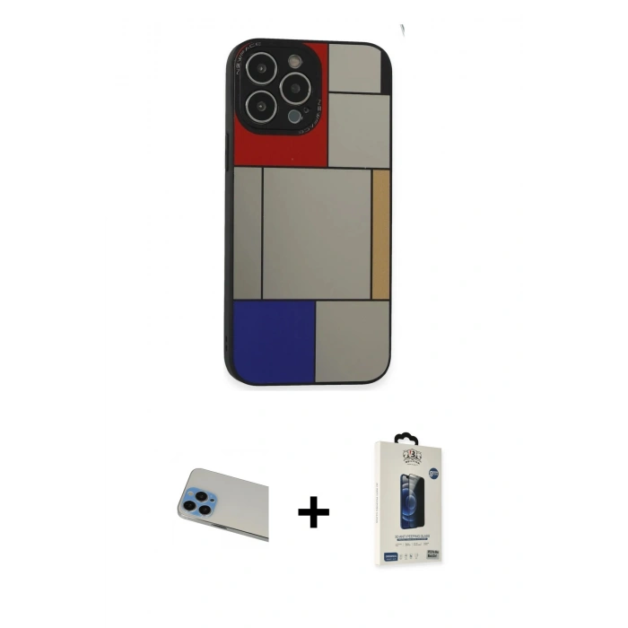 MARSİLYAN™- iPhone 13 Pro Max Kılıf Odak Klasik Serisi - Siyah Bilvis Hayalet Cam Ekran Koruyucu + Rainbow Kamera Lens Koruma Cam - MI