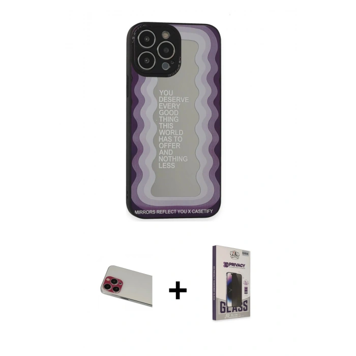 MARSİLYAN™- iPhone 13 Pro Max Kılıf Odak Klasik Serisi - Siyah Bilvis Hayalet Cam Ekran Koruyucu + Rainbow Kamera Lens Koruma Cam - KI