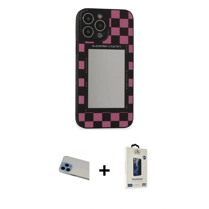 MARSİLYAN™- iPhone 13 Pro Max Kılıf Odak Klasik Serisi - Siyah Bilvis Hayalet Cam Ekran Koruyucu + Rainbow Kamera Lens Koruma Cam - MI