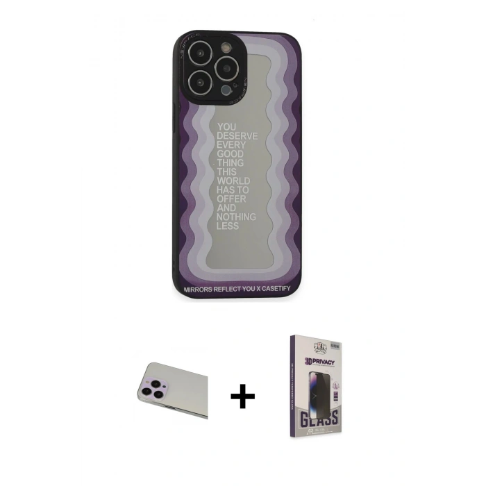 MARSİLYAN™- iPhone 13 Pro Max Kılıf Odak Klasik Serisi - Siyah Bilvis Hayalet Cam Ekran Koruyucu + Rainbow Kamera Lens Koruma Cam - MR