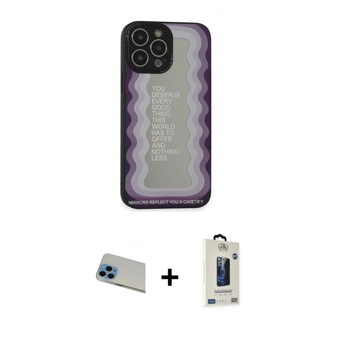MARSİLYAN™- iPhone 13 Pro Max Kılıf Odak Klasik Serisi - Siyah Bilvis Hayalet Cam Ekran Koruyucu + Rainbow Kamera Lens Koruma Cam - MI