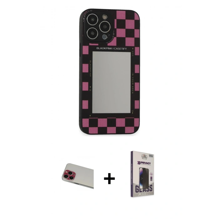 MARSİLYAN™- iPhone 13 Pro Max Kılıf Odak Klasik Serisi - Siyah Bilvis Hayalet Cam Ekran Koruyucu + Rainbow Kamera Lens Koruma Cam - KI