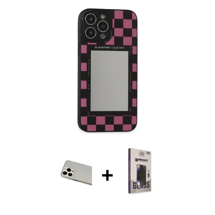 MARSİLYAN™- iPhone 13 Pro Max Kılıf Odak Klasik Serisi - Siyah Bilvis Hayalet Cam Ekran Koruyucu + Rainbow Kamera Lens Koruma Cam - BZ