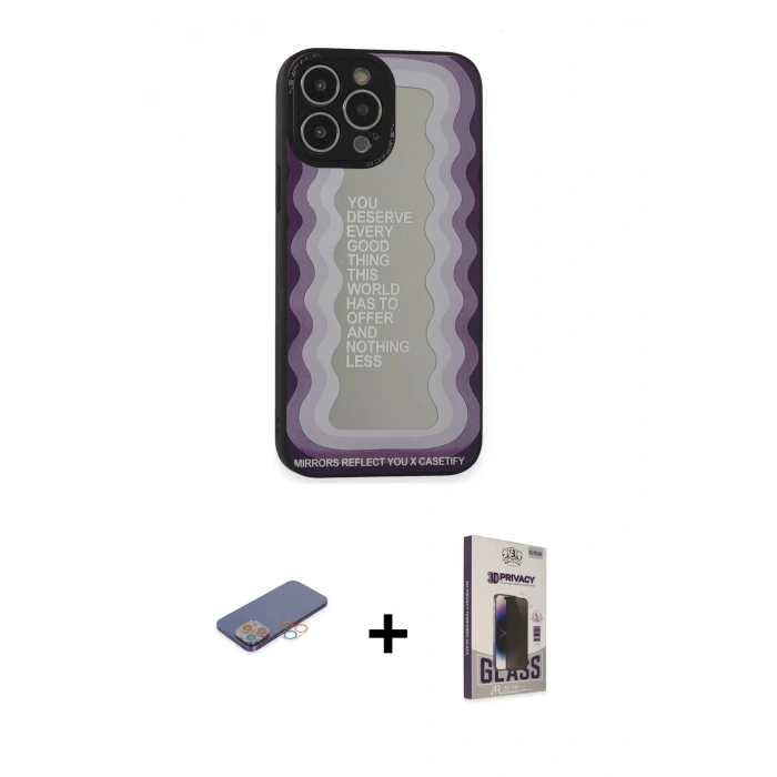 MARSİLYAN™- iPhone 13 Pro Max Kılıf Odak Klasik Serisi - Siyah Bilvis Hayalet Cam Ekran Koruyucu + Renkli Kamera Lens Koruma Cam - PE