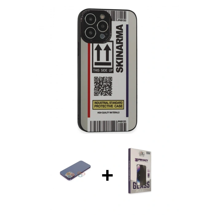 MARSİLYAN™- iPhone 13 Pro Max Kılıf Odak Klasik Serisi - Siyah Bilvis Hayalet Cam Ekran Koruyucu + Renkli Kamera Lens Koruma Cam - PE