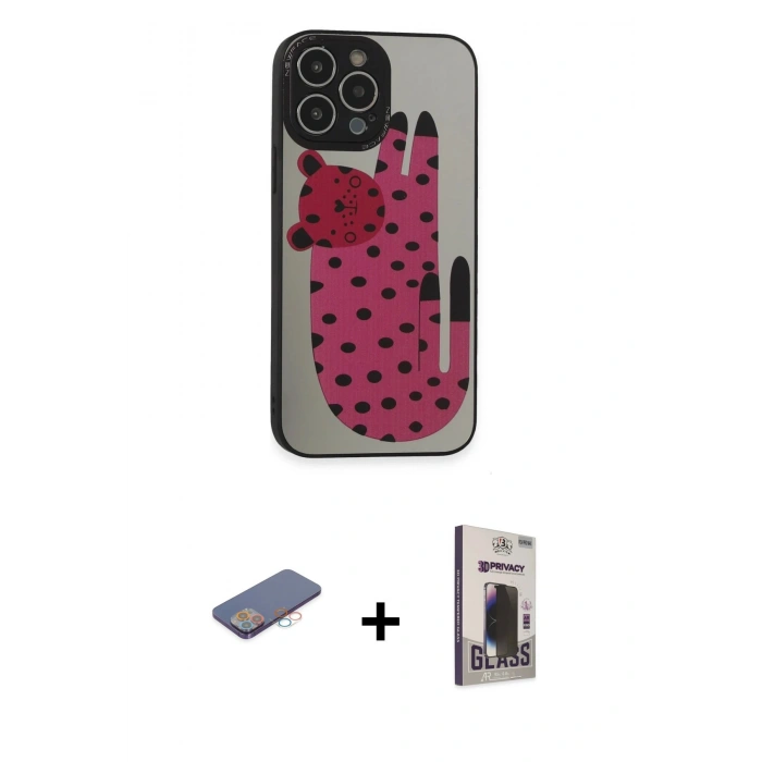 MARSİLYAN™- iPhone 13 Pro Max Kılıf Odak Klasik Serisi - Siyah Bilvis Hayalet Cam Ekran Koruyucu + Renkli Kamera Lens Koruma Cam - PE