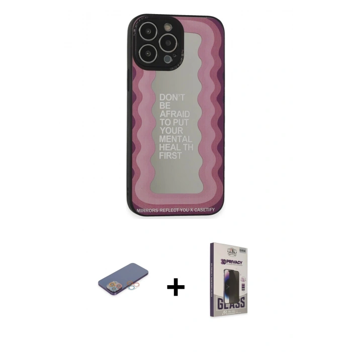 MARSİLYAN™- iPhone 13 Pro Max Kılıf Odak Klasik Serisi - Siyah Bilvis Hayalet Cam Ekran Koruyucu + Renkli Kamera Lens Koruma Cam - PE