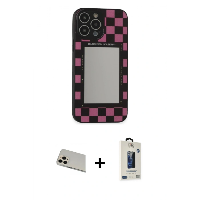 MARSİLYAN™- iPhone 13 Pro Max Kılıf Odak Klasik Serisi - Siyah Bilvis Hayalet Cam Ekran Koruyucu + Rainbow Kamera Lens Koruma Cam - REGD