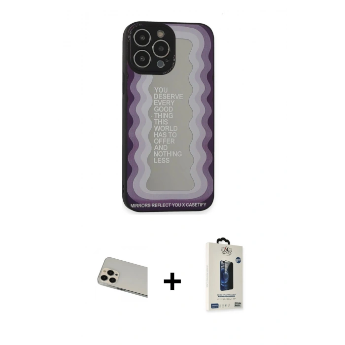MARSİLYAN™- iPhone 13 Pro Max Kılıf Odak Klasik Serisi - Siyah Bilvis Hayalet Cam Ekran Koruyucu + Rainbow Kamera Lens Koruma Cam - REGD