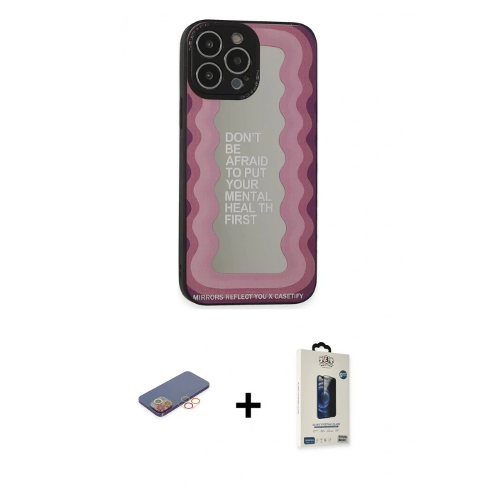 MARSİLYAN™- iPhone 13 Pro Max Kılıf Odak Klasik Serisi - Siyah Bilvis Hayalet Cam Ekran Koruyucu + Renkli Kamera Lens Koruma Cam - TU