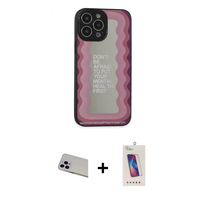 MARSİLYAN™- iPhone 13 Pro Max Kılıf Odak Klasik Serisi - Siyah Joko 5D Cam + Rainbow Kamera Lens Koruma Cam - MR