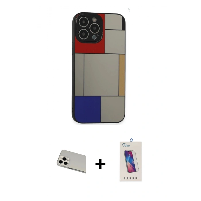 MARSİLYAN™- iPhone 13 Pro Max Kılıf Odak Klasik Serisi - Siyah Joko 5D Cam + Rainbow Kamera Lens Koruma Cam - BZ