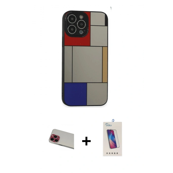 MARSİLYAN™- iPhone 13 Pro Max Kılıf Odak Klasik Serisi - Siyah Joko 5D Cam + Rainbow Kamera Lens Koruma Cam - KI