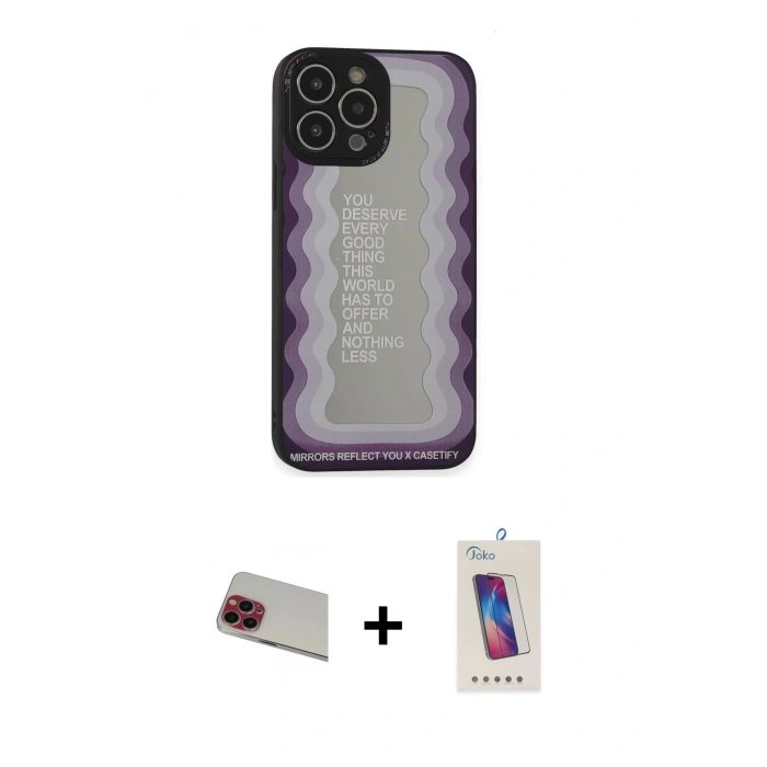 MARSİLYAN™- iPhone 13 Pro Max Kılıf Odak Klasik Serisi - Siyah Joko 5D Cam + Rainbow Kamera Lens Koruma Cam - KI