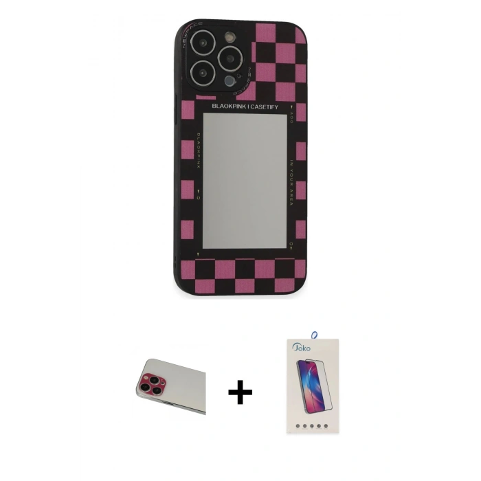 MARSİLYAN™- iPhone 13 Pro Max Kılıf Odak Klasik Serisi - Siyah Joko 5D Cam + Rainbow Kamera Lens Koruma Cam - KI