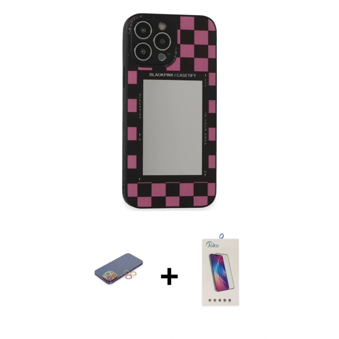 MARSİLYAN™- iPhone 13 Pro Max Kılıf Odak Klasik Serisi - Siyah Joko 5D Cam + Renkli Kamera Lens Koruma Cam - TU