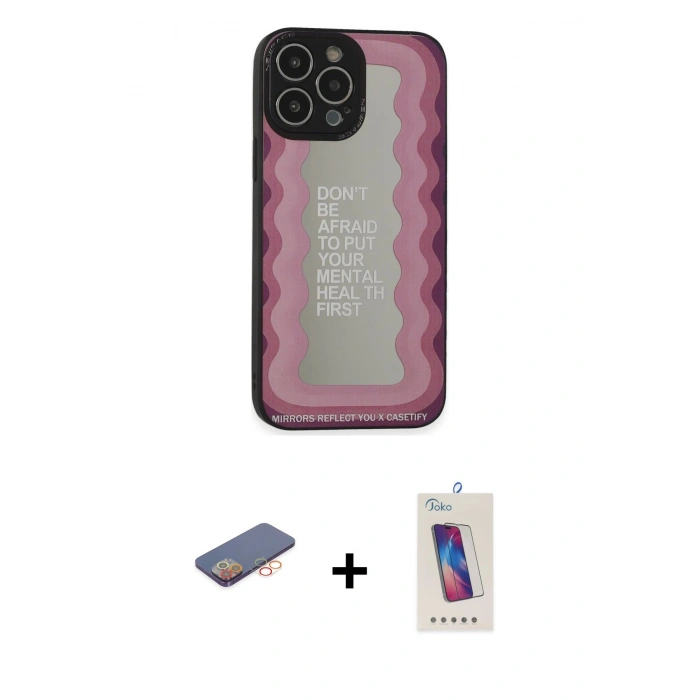 MARSİLYAN™- iPhone 13 Pro Max Kılıf Odak Klasik Serisi - Siyah Joko 5D Cam + Renkli Kamera Lens Koruma Cam - TU