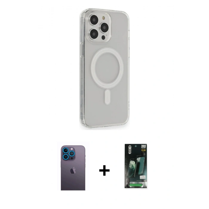 MARSİLYAN™- iPhone 13 Pro Max Kılıf Pusula Çizgi Koleksiyonu - Şeffaf 360 Full Body Arka Koruyucu + Neon Fosforlu Kamera Lens - MI