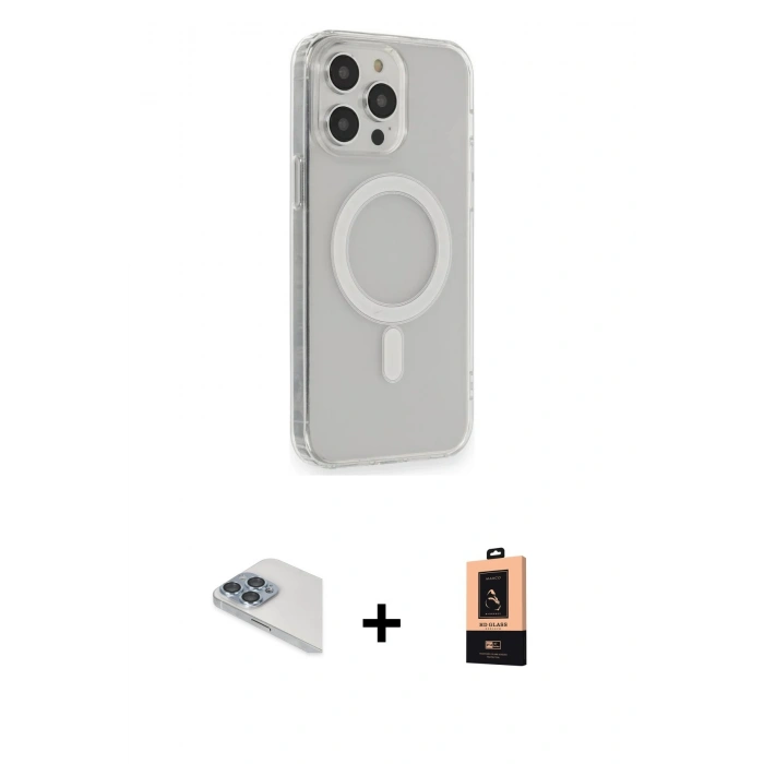 MARSİLYAN™- iPhone 13 Pro Max Kılıf Pusula Çizgi Koleksiyonu - Şeffaf Maxco Cam Ekran Koruyucu + Pers Alüminyum Kamera Lens - SABE