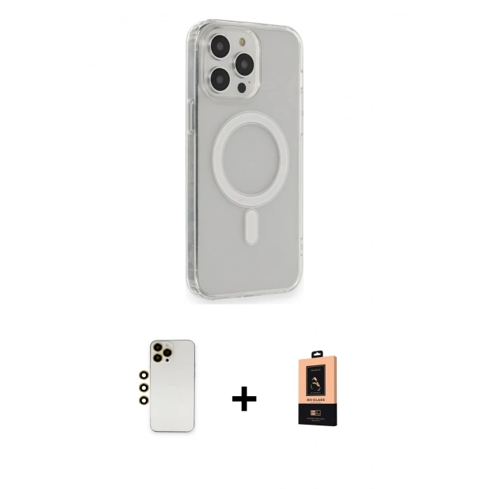 MARSİLYAN™- iPhone 13 Pro Max Kılıf Pusula Çizgi Koleksiyonu - Şeffaf Maxco Cam Ekran Koruyucu + Shine Kamera Lens - GD