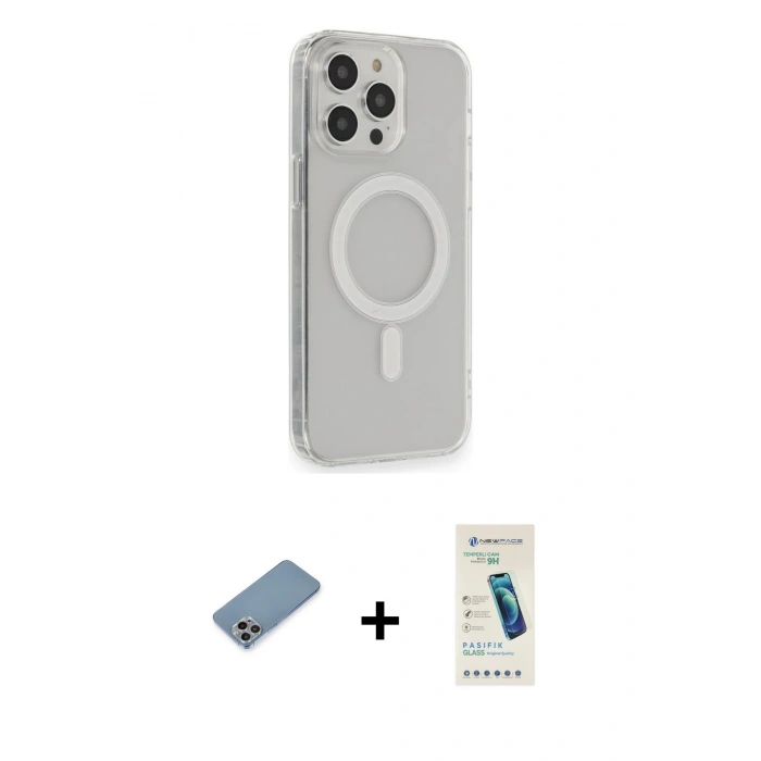 MARSİLYAN™- iPhone 13 Pro Max Kılıf Pusula Çizgi Koleksiyonu - Şeffaf Pasifik Cam Ekran Koruyucu + Shine Kamera Lens Koruma Cam - GI