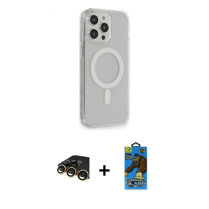 MARSİLYAN™- iPhone 13 Pro Max Kılıf Pusula Çizgi Koleksiyonu - Siyah 18D Cam Ekran Koruyucu + Raze Metal Kamera Lens - GD