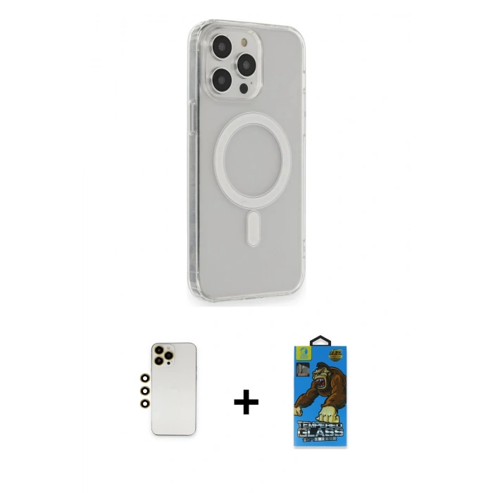 MARSİLYAN™- iPhone 13 Pro Max Kılıf Pusula Çizgi Koleksiyonu - Siyah 18D Cam Ekran Koruyucu + Gold Shine Kamera Lens