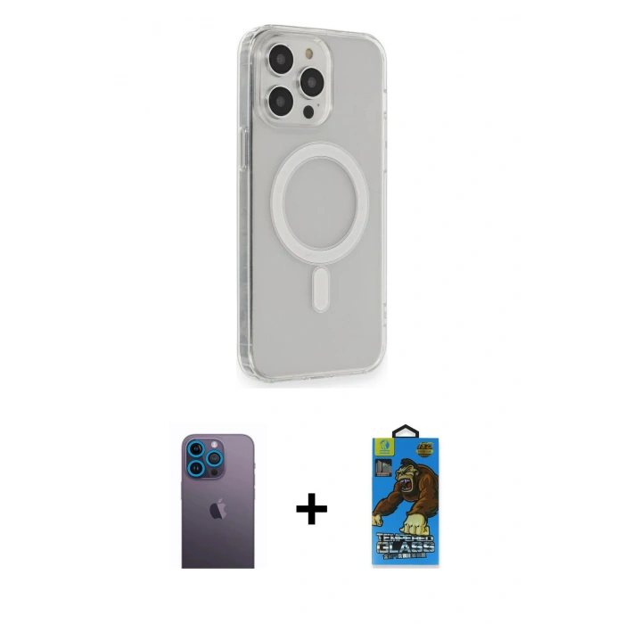 MARSİLYAN™- iPhone 13 Pro Max Kılıf Pusula Çizgi Koleksiyonu - Siyah 18D Cam Ekran Koruyucu + Neon Fosforlu Kamera Lens - MI