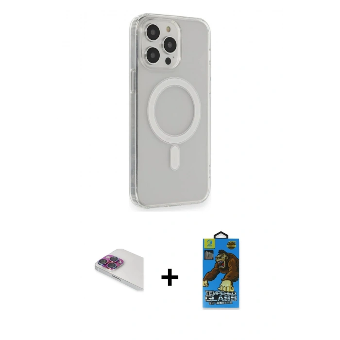 MARSİLYAN™- iPhone 13 Pro Max Kılıf Pusula Çizgi Koleksiyonu - Siyah 18D Cam Ekran Koruyucu + Pers Alüminyum Kamera Lens - GI