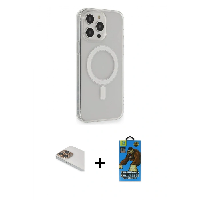 MARSİLYAN™- iPhone 13 Pro Max Kılıf Pusula Çizgi Koleksiyonu - Siyah 18D Cam Ekran Koruyucu + Pers Alüminyum Kamera Lens - GD