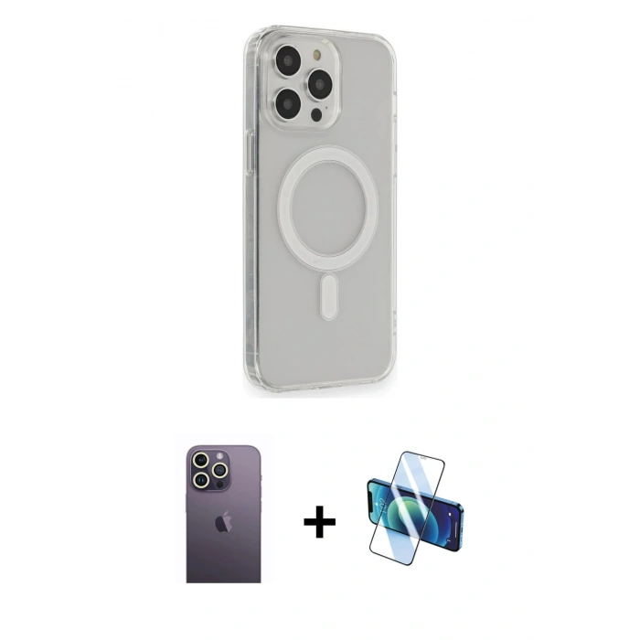 MARSİLYAN™- iPhone 13 Pro Max Kılıf Pusula Çizgi Koleksiyonu - Siyah 3D Antistatik Cam Ekran Koruyucu + Neon Fosforlu Kamera Lens - BZ