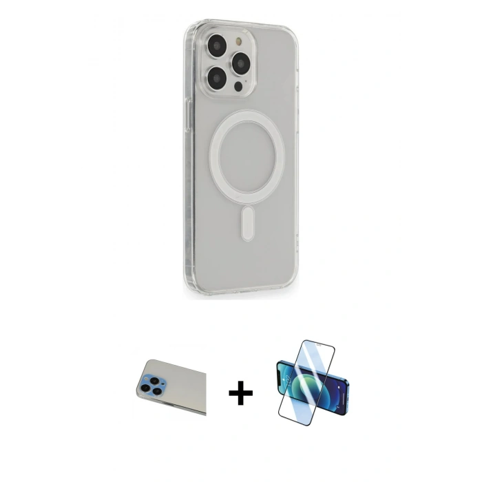 MARSİLYAN™- iPhone 13 Pro Max Kılıf Pusula Çizgi Koleksiyonu - Siyah 3D Antistatik Cam Ekran Koruyucu + Rainbow Kamera Lens Koruma Cam - MI