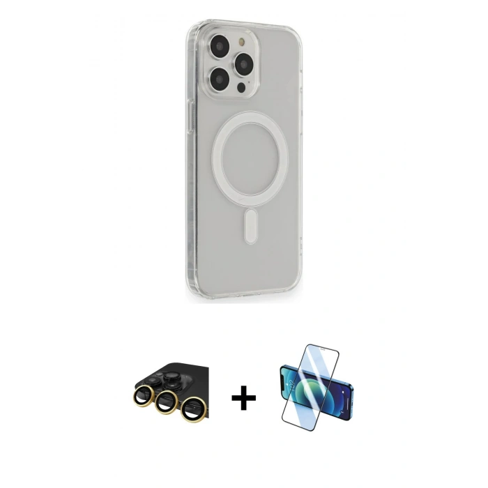 MARSİLYAN™- iPhone 13 Pro Max Kılıf Pusula Çizgi Koleksiyonu - Siyah 3D Antistatik Cam Ekran Koruyucu + Raze Metal Kamera Lens - GD