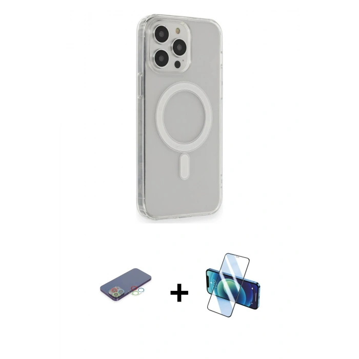 MARSİLYAN™- iPhone 13 Pro Max Kılıf Pusula Çizgi Koleksiyonu - Siyah 3D Antistatik Cam Ekran Koruyucu + Renkli Kamera Lens Koruma Cam - MI