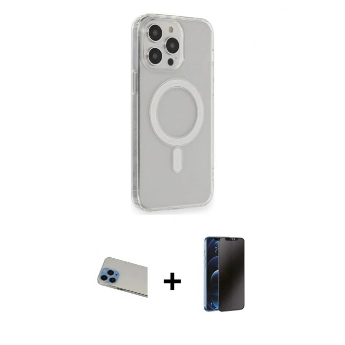 MARSİLYAN™- iPhone 13 Pro Max Kılıf Pusula Çizgi Koleksiyonu - Siyah 3D Antistatik Hayalet Cam Ekran Koruyucu + Rainbow Kamera Lens Koruma Cam - MI