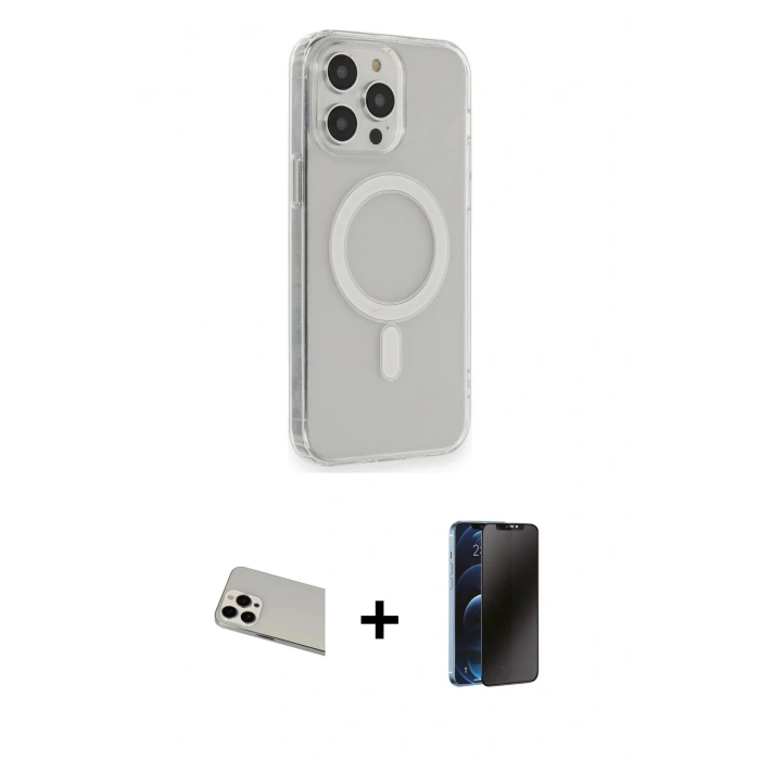 MARSİLYAN™- iPhone 13 Pro Max Kılıf Pusula Çizgi Koleksiyonu - Siyah 3D Antistatik Hayalet Cam Ekran Koruyucu + Rainbow Kamera Lens Koruma Cam - BZ