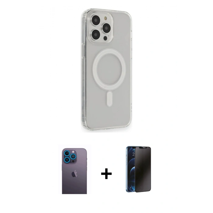 MARSİLYAN™- iPhone 13 Pro Max Kılıf Pusula Çizgi Koleksiyonu - Siyah 3D Antistatik Hayalet Cam Ekran Koruyucu + Neon Fosforlu Kamera Lens - MI