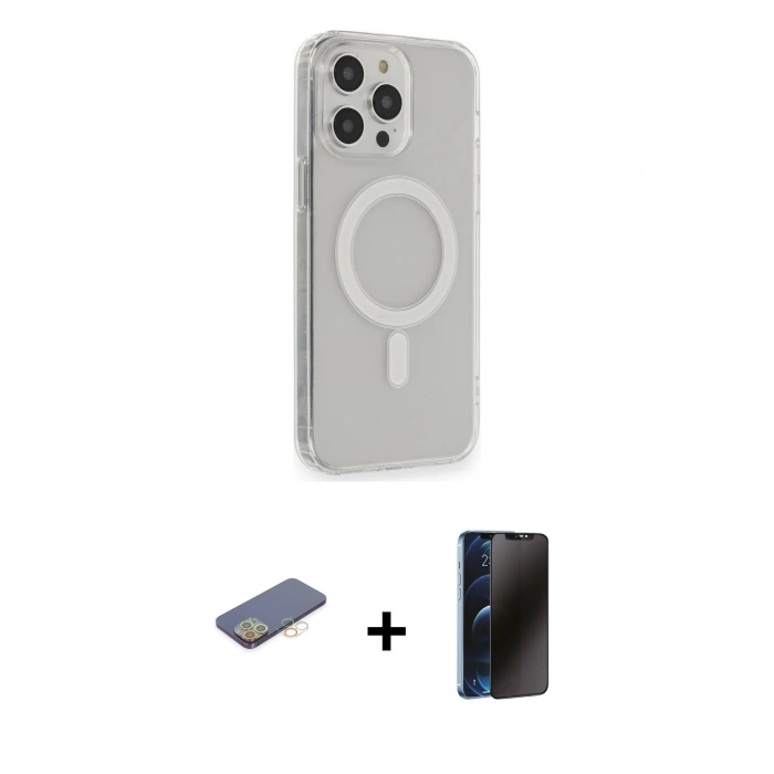 MARSİLYAN™- iPhone 13 Pro Max Kılıf Pusula Çizgi Koleksiyonu - Siyah 3D Antistatik Hayalet Cam Ekran Koruyucu + Renkli Kamera Lens Koruma Cam - SI