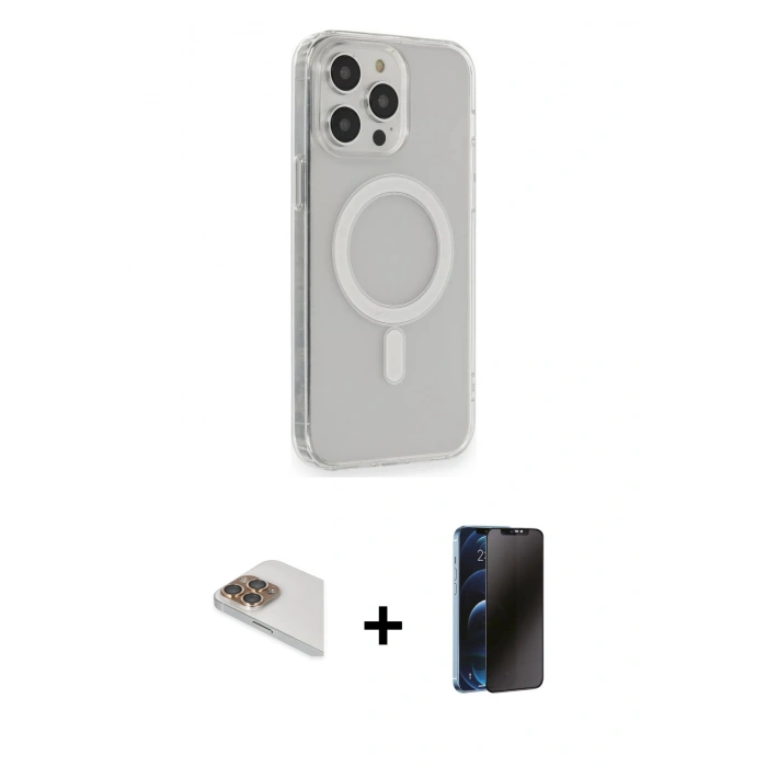 MARSİLYAN™- iPhone 13 Pro Max Kılıf Pusula Çizgi Koleksiyonu - Siyah 3D Antistatik Hayalet Cam Ekran Koruyucu + Pers Alüminyum Kamera Lens - GD