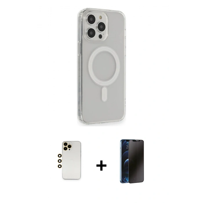 MARSİLYAN™- iPhone 13 Pro Max Kılıf Pusula Çizgi Koleksiyonu - Siyah 3D Antistatik Hayalet Cam Ekran Koruyucu + Shine Kamera Lens - GD