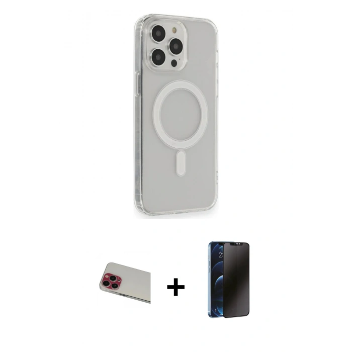 MARSİLYAN™- iPhone 13 Pro Max Kılıf Pusula Çizgi Koleksiyonu - Siyah 3D Antistatik Hayalet Cam Ekran Koruyucu + Rainbow Kamera Lens Koruma Cam - KI