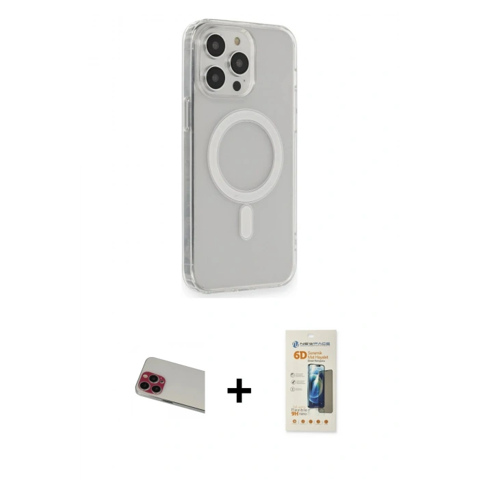 MARSİLYAN™- iPhone 13 Pro Max Kılıf Pusula Çizgi Koleksiyonu - Siyah 6D Mat Seramik Hayalet Nano Ekran Koruyucu + Rainbow Kamera Lens Koruma Cam - KI