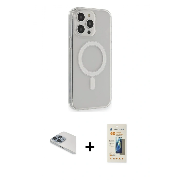 MARSİLYAN™- iPhone 13 Pro Max Kılıf Pusula Çizgi Koleksiyonu - Siyah 6D Mat Seramik Hayalet Nano Ekran Koruyucu + Pers Alüminyum Kamera Lens - SABE
