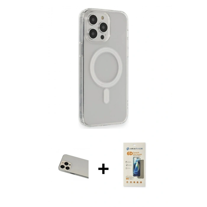 MARSİLYAN™- iPhone 13 Pro Max Kılıf Pusula Çizgi Koleksiyonu - Siyah 6D Mat Seramik Hayalet Nano Ekran Koruyucu + Rainbow Kamera Lens Koruma Cam - REGD