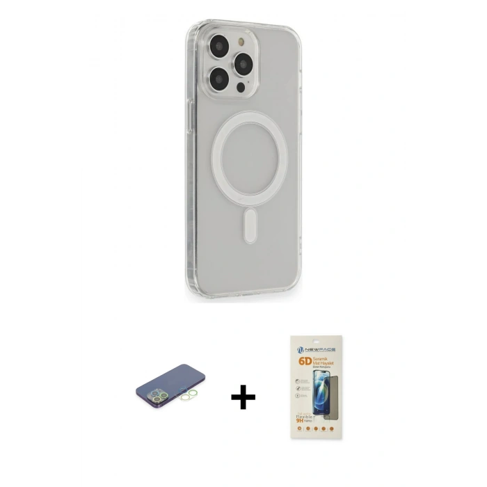 MARSİLYAN™- iPhone 13 Pro Max Kılıf Pusula Çizgi Koleksiyonu - Siyah 6D Mat Seramik Hayalet Nano Ekran Koruyucu + Yeşil Renkli Kamera Lens Koruma Cam