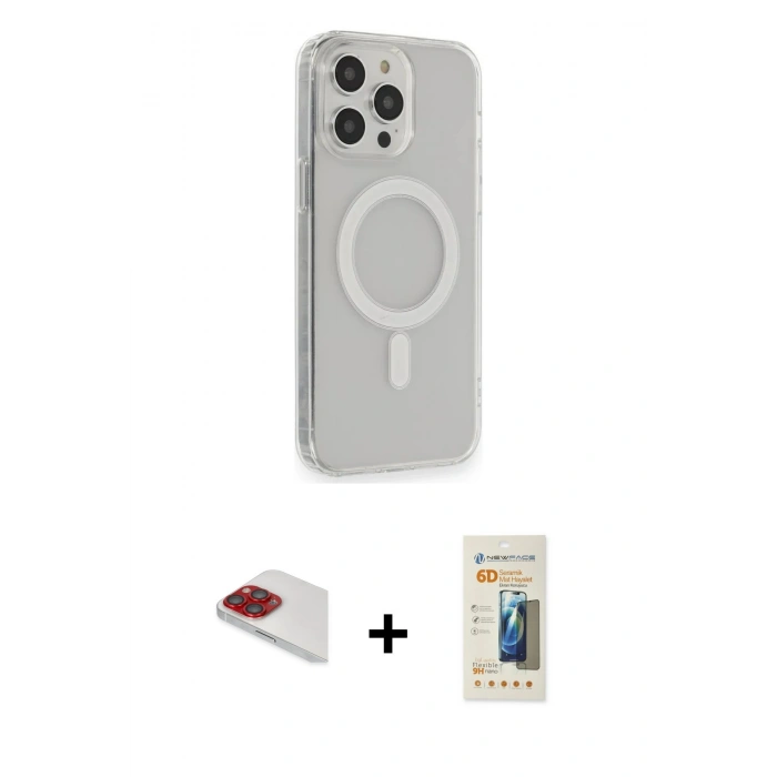 MARSİLYAN™- iPhone 13 Pro Max Kılıf Pusula Çizgi Koleksiyonu - Siyah 6D Mat Seramik Hayalet Nano Ekran Koruyucu + Pers Alüminyum Kamera Lens - KI