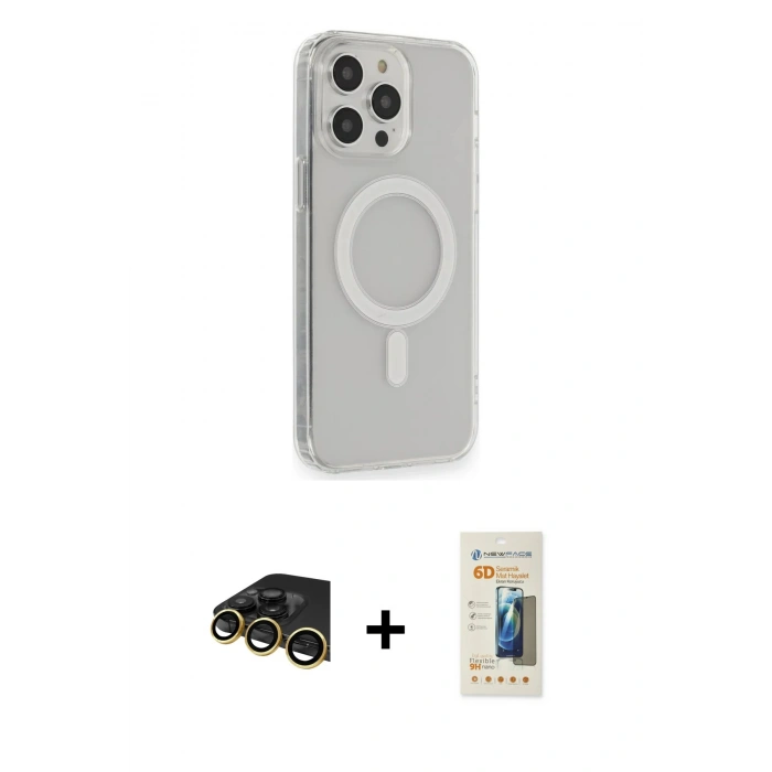 MARSİLYAN™- iPhone 13 Pro Max Kılıf Pusula Çizgi Koleksiyonu - Siyah 6D Mat Seramik Hayalet Nano Ekran Koruyucu + Raze Metal Kamera Lens - GD