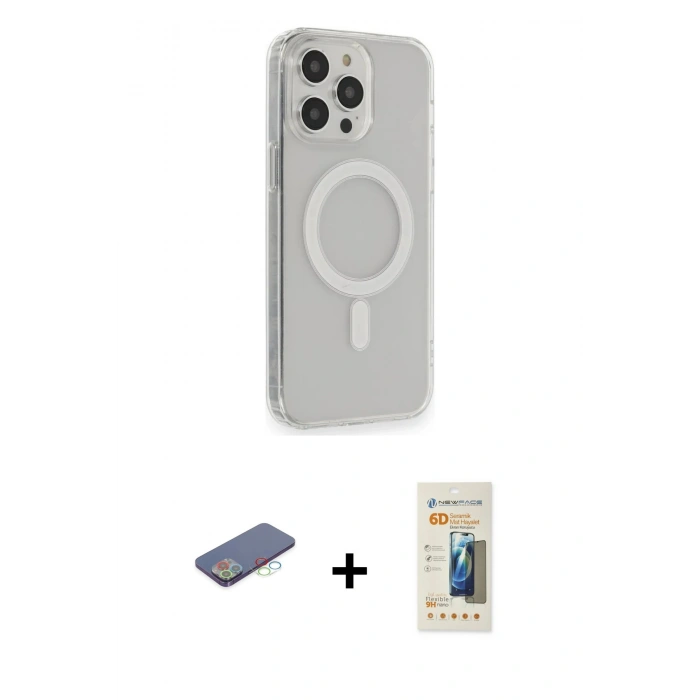 MARSİLYAN™- iPhone 13 Pro Max Kılıf Pusula Çizgi Koleksiyonu - Siyah 6D Mat Seramik Hayalet Nano Ekran Koruyucu + Renkli Kamera Lens Koruma Cam - MI